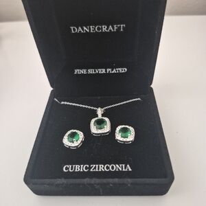 Craft Silver Plated Green Cubic Zirconia Jewelry Set